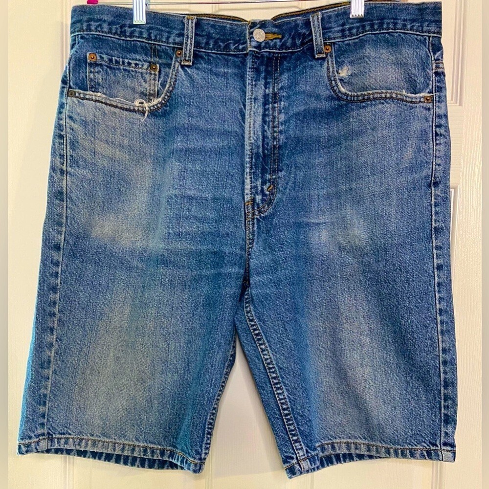 VINTAGE Levis 505 Shorts Mens 38 Regular Fit Denim Jort Blue Light Wash Made USA
